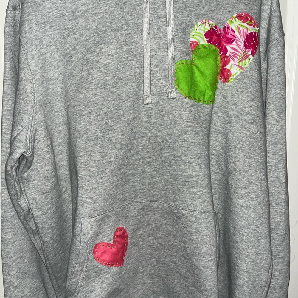 Gray Hoodie with Handmade Patchwork SIZE XL